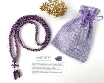 Amethyst Mala Bead Bracelet: 108 Prayer Beads, Healing Jewelry