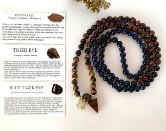 MALA - Triple PROTECTION and CONFIDENCE Tiger's Eye beaded necklace, Mala beads, 108 Mala beads, Meditation beads, Meditation necklace, Yoga