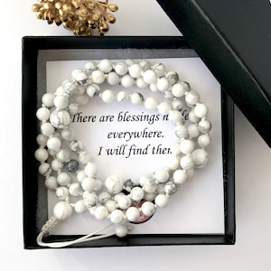 108 Mala Beads: Hand-Knotted Howlite Calming Necklace