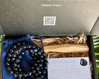 Collar Mala de Ojo de Tigre Azul: Cuentas de oración anudadas a mano, regalo para meditación