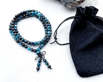 Blue Tiger's Eye Mala Bead Bracelet: 6MM Yoga Prayer Beads
