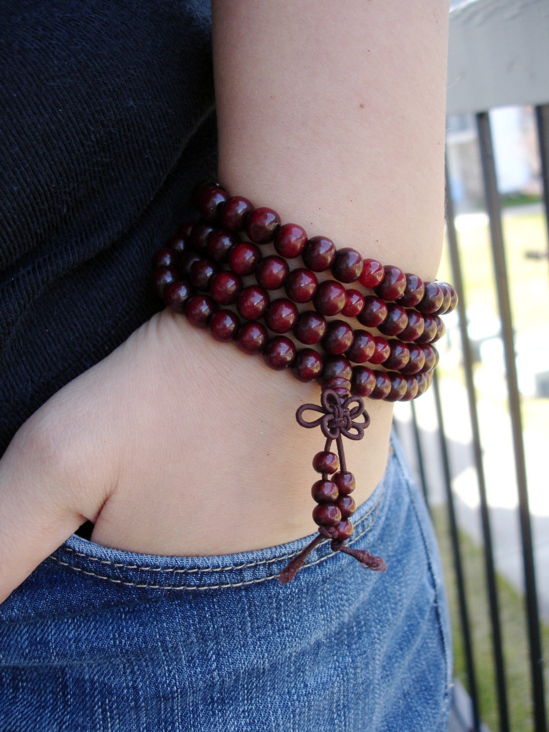 108 Red Sandalwood Mala Bead Bracelet: Buddhist Wooden Bead Jewelry - Etsy