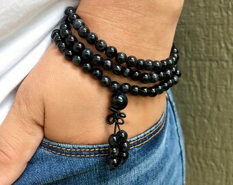 Tiger's eye Blue, Mala beads Natural stone A+++ Blue Tiger Eye, FOCUS 108 Mala bracelet, Beaded bracelet