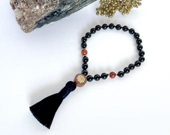 Black Tourmaline Wrist Mala bracelet, Mini Pocket Mala 27+1 - Buddhist Prayer Beads, Meditation Wrist Mala Rosary Yoga gift
