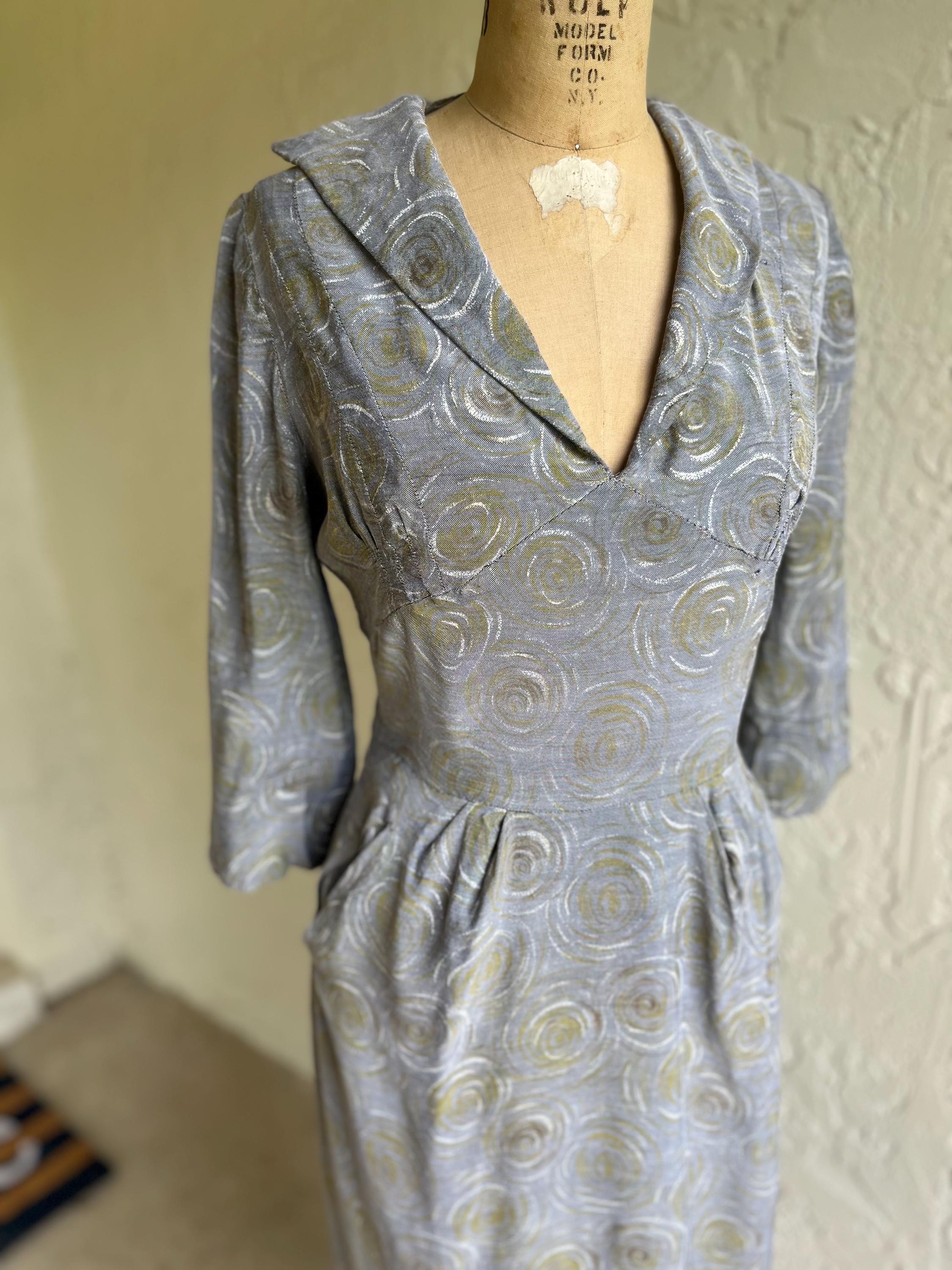 ワンピース 1940-50s Grey ochre yellow dress 1940-50s Grey ochre yellow dress ワンピース