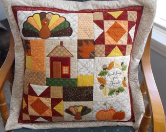 In All Things Give Thanks Pillow, Kimberbell Pillow, Pillow Cover, Machine Appliqued, Quilted