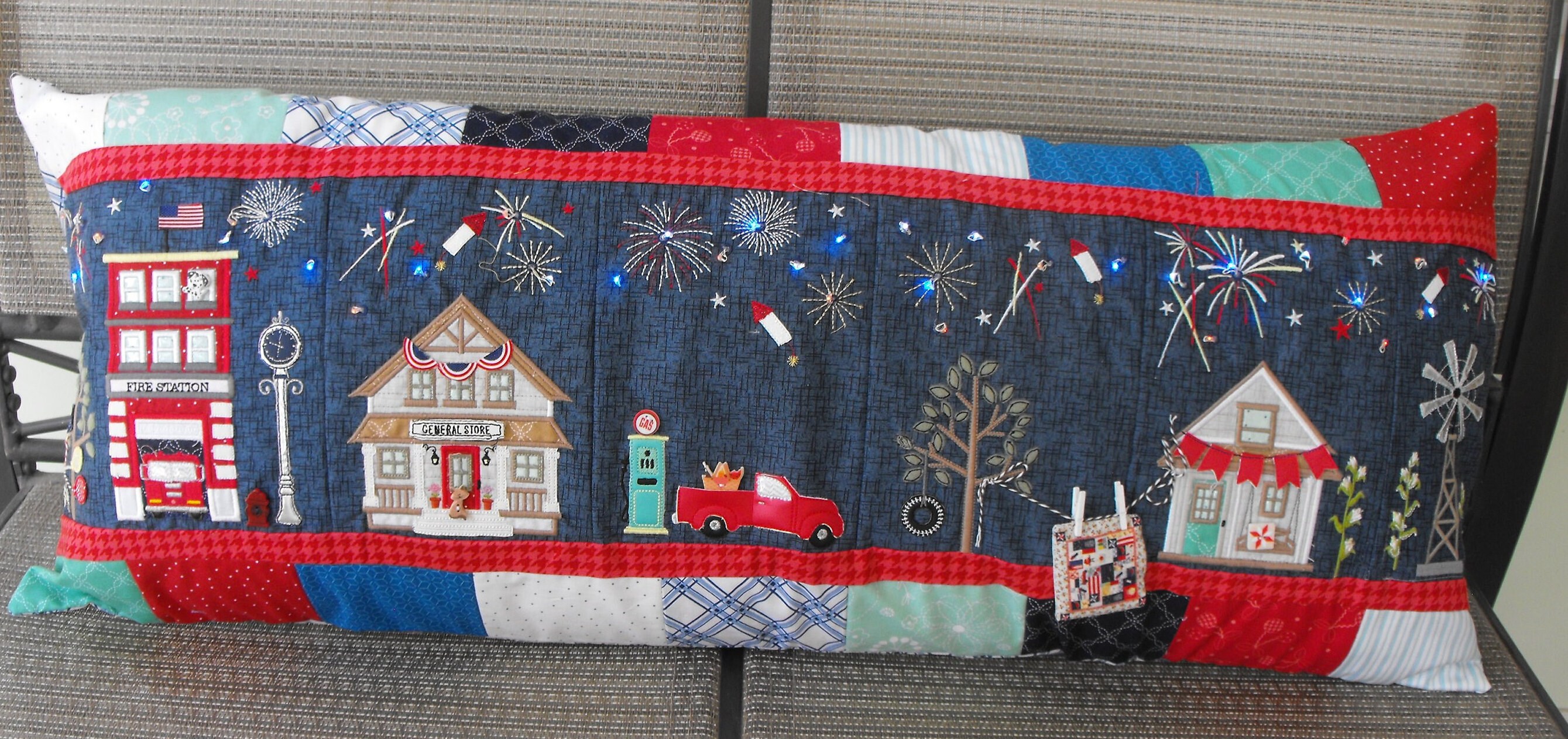 Bench Pillow Main Street Bench Pillow Kimberbell Pillow Cover Machine Appliqued, Quilted Patriotic Pillow Home Decor 4th of July Decor Lites