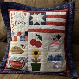 Sweet Land of Liberty Pillow, Kimberbell Pillow, Pillow Cover, Machine Appliqued, Quilted