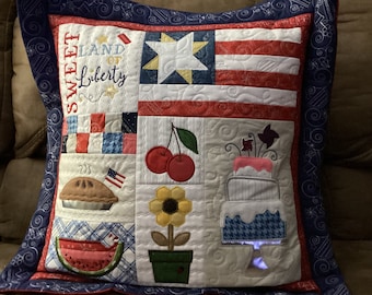 Sweet Land of Liberty Pillow, Kimberbell Pillow, Pillow Cover, Machine Appliqued, Quilted