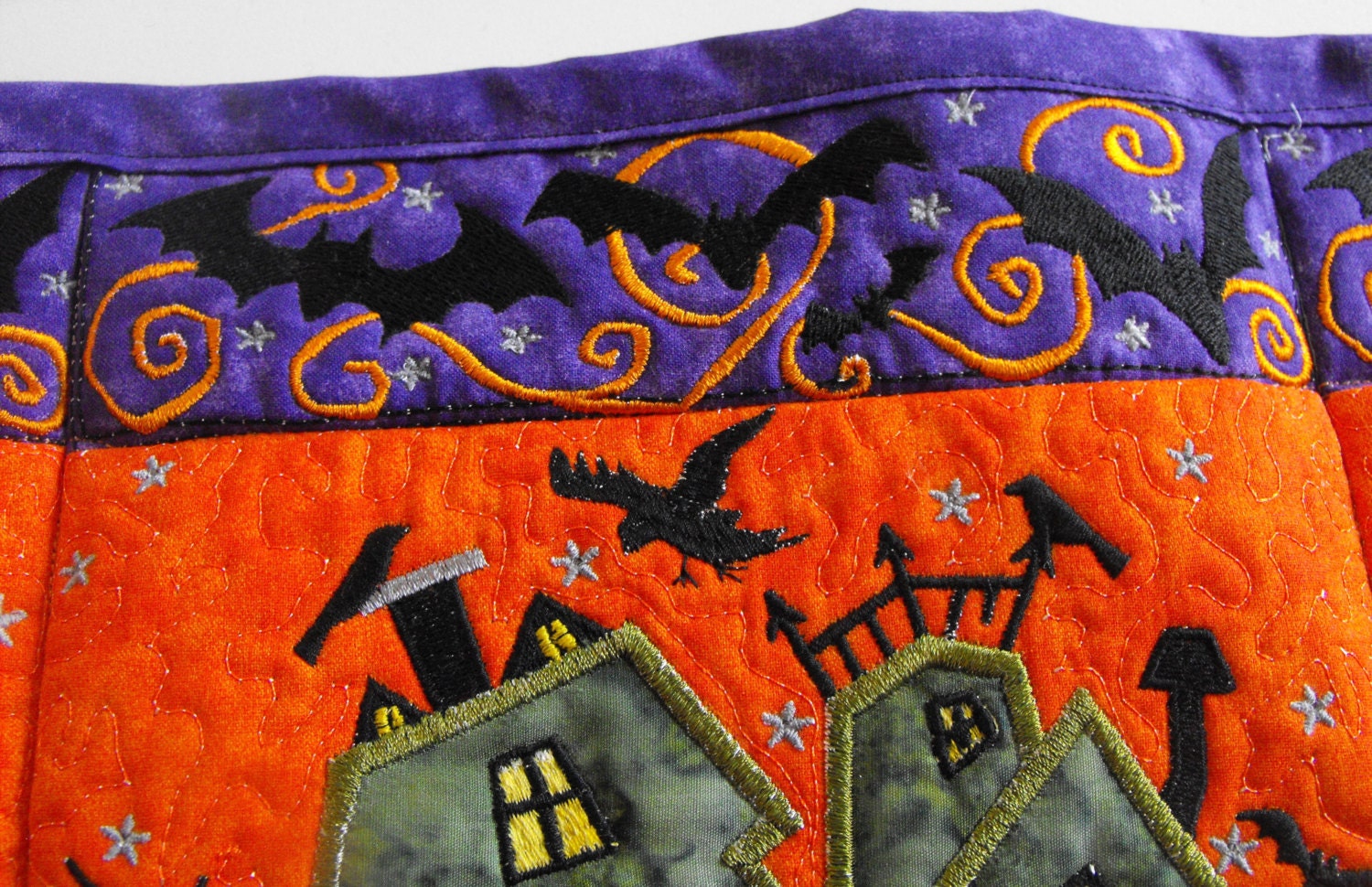 Halloween Town Wall Hanging Quilted Halloween Wall Hanging Appliqued ...
