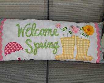 Welcome Spring Bench Pillow, Bench Pillow, Kimberbell Pillow, Bench Pillow Cover, Machine Appliqued, Quilted