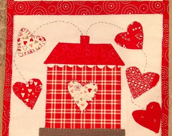Appliqued Wall Hanging, Appliqued  Banner, Holiday Banner, Valentine Wall Hanging