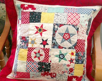 Americana Pillow, Lori Holt Pillow, Pillow Cover, Machine Appliqued, Quilted