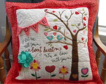 Let Me Call You Tweetheart Pillow, Kimberbell Pillow, Pillow Cover, Machine Appliqued, Quilted Throw Pillow Home Decor