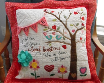 Let Me Call You Tweetheart Pillow, Kimberbell Pillow, Pillow Cover, Machine Appliqued, Quilted Throw Pillow Home Decor