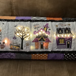 Bench Pillow Boo-levard Bench Pillow Kimberbell Pillow Cover Machine Appliqued, Quilted Halloween Pillow Home Decor Halloween Decor Lites