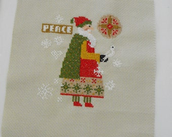 Completed Cross Stitch Wee Santa 2021 for DIY Crafts Tray Accent Shelf Sitter Home Decor Cross Stitched Pillow