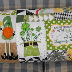 Luck of the Gnome Bench Pillow St Patrick&#39;s Bench Pillow, Bench Pillow, Kimberbell Pillow, Bench Pillow Cover, Machine Appliqued