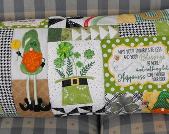 Luck of the Gnome Bench Pillow St Patrick's Bench Pillow, Bench Pillow, Kimberbell Pillow, Bench Pillow Cover, Machine Appliqued