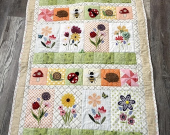 Machine Appliqued Ladder Quilt, Spring Flowers