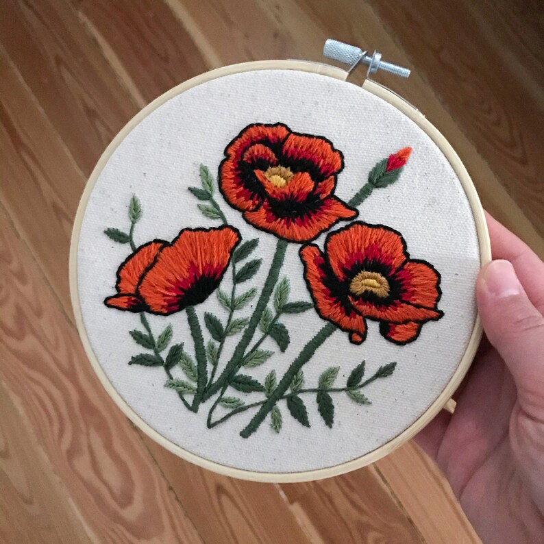 Red poppy flower embroidery poppy embroidery hoop flower  etsy Red poppy flower embroidery poppy embroidery hoop flower  etsy