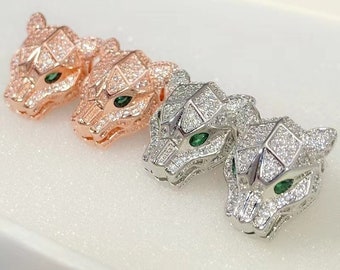 Geometric Panther Bling Earrings White Gold