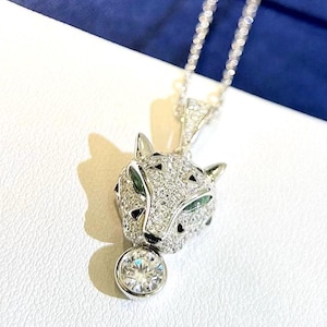Sterling Silver Panther Pendant Crystal Disc