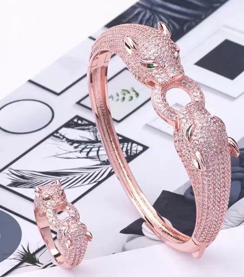 Panthere 22mm Pink Gold Silver Diamond Bezel Double Chain 44cm