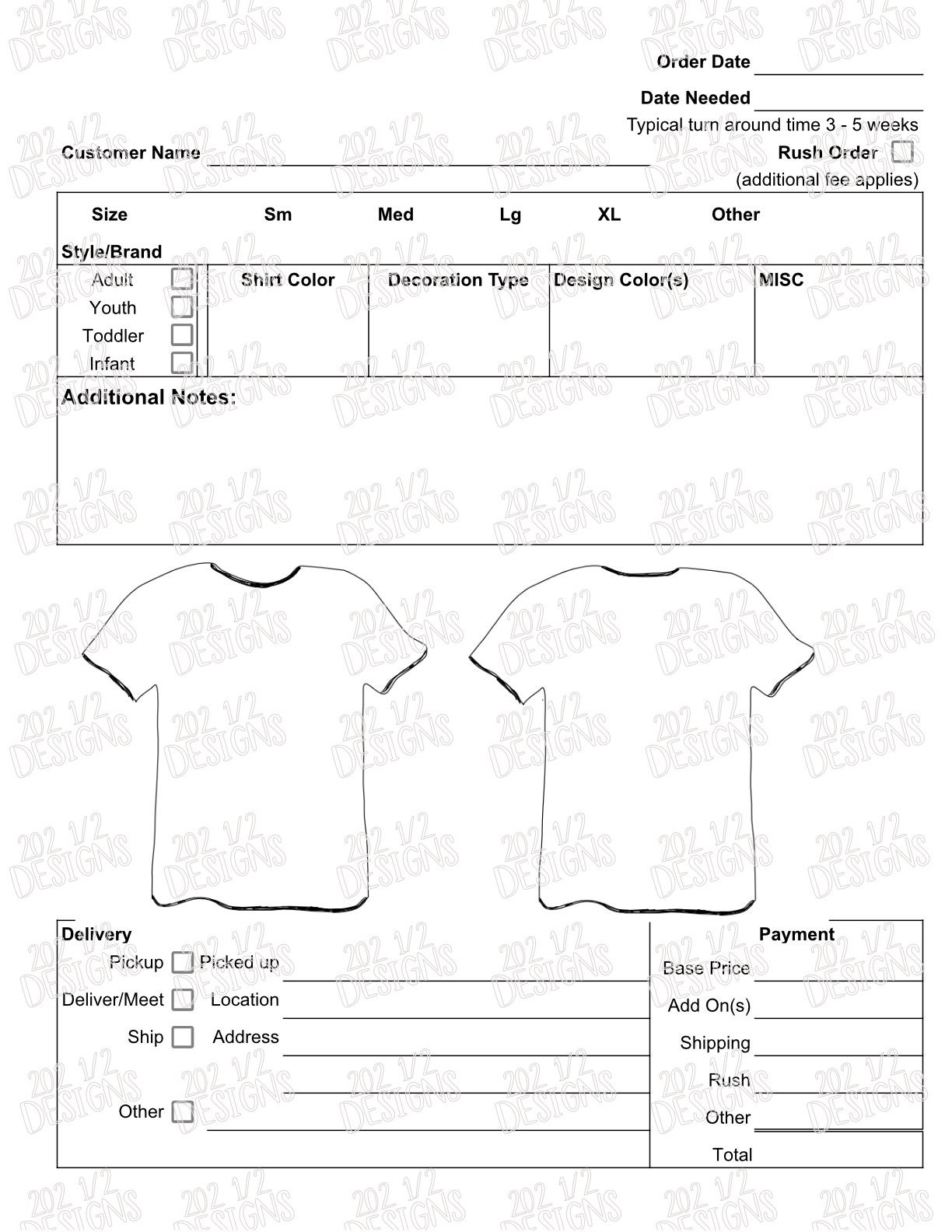 Printable Tshirt Tracker / Order Form | Etsy