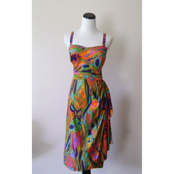 Tori Richard 1960s vintage psychedelic print sarong dress M 8 10