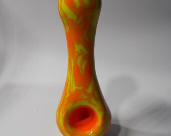 Clear Orange & Yellow Swirl Tobacco Pipe 4" Hand Blown Glass Thick 
