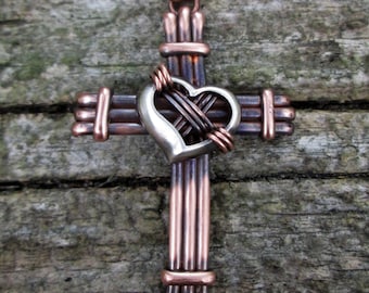 Cross Necklace with Silver Heart