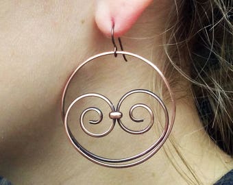 Copper Hoop Earrings- Silver Details optional