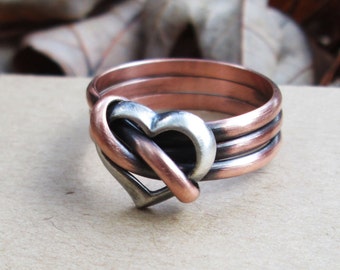 Cross Your Heart Copper and Silver Heart Ring, A Reminder To Be Kind To YourSelf