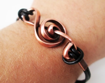 Treble Clef Bracelet with Leather Bands- Unisex Men and Women