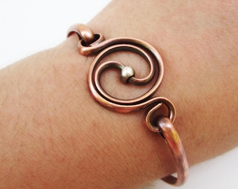 Balance Yin/Yang Copper Cuff Bracelet with Silver Details, Unisex Men and Women