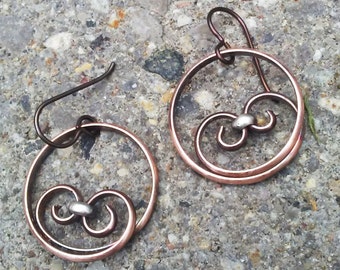 Raw Copper Hoop Earring, Copper Silver Two-Toned, Hypoallergenic Hooks