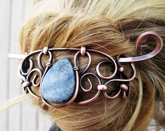 Blue Sponge Coral Copper Bun Maker- hair stick, hair slide