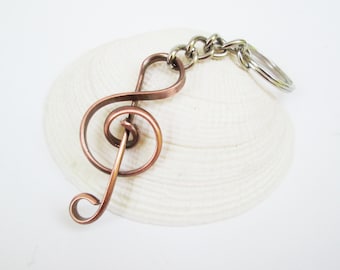 Raw Copper Treble Clef Keychain, for music lovers