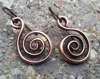 Copper Spiral Earrings- simple and classic! Two sizes.