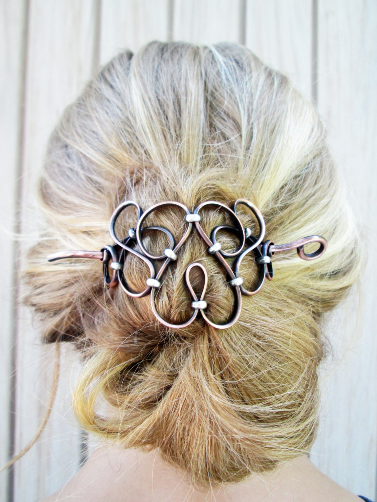 Copper Bun Holder With Silver Details Etsy Canada