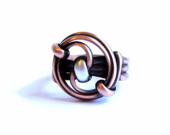 Yin/Yang Ring, Raw Copper with Silver, unisex design for arthritic relief