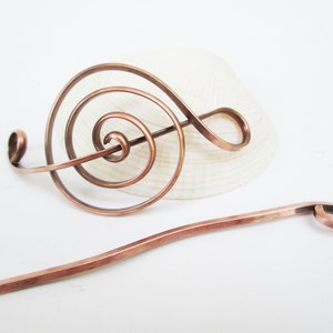 Treble Clef Hairpiece, Handsculpted Raw Copper, with Stick, for hair updos