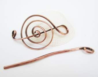 Treble Clef Hairpiece, Handsculpted Raw Copper, with Stick, for hair updos