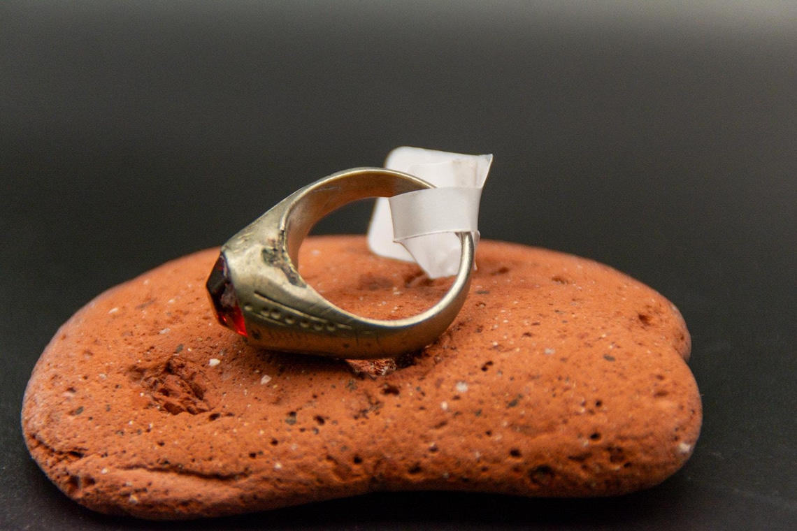 Afghan Kochi Tribal Ring, Handmade Silver-Toned Red Glass Stone, Size 8, photo 4 of 6