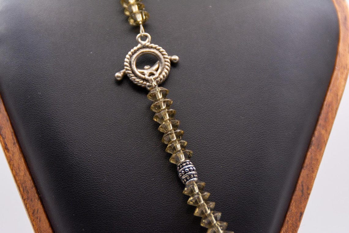 Vintage Smokey Quartz Silver Bead Necklace 16" Graduated Faceted Statement, photo 4 of 5