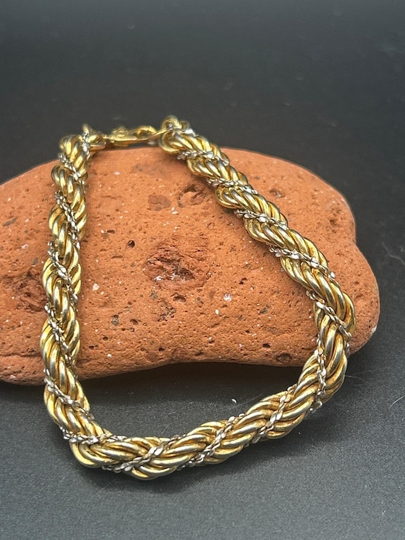 Vintage Monet Gold and Silver Tone Rope Bracelet Two Tone Twisted Chain 6.5"