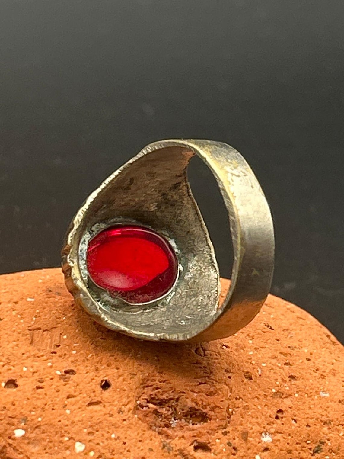 Afghan Kochi Tribal Ring Brass Alloy Red Glass Size 9, photo 6 of 6