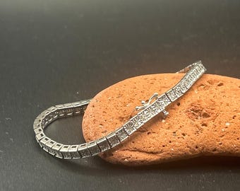 Signed MDJ 925 Sterling Silver Diamond Tennis Bracelet 200+ Diamonds 6.5" Link