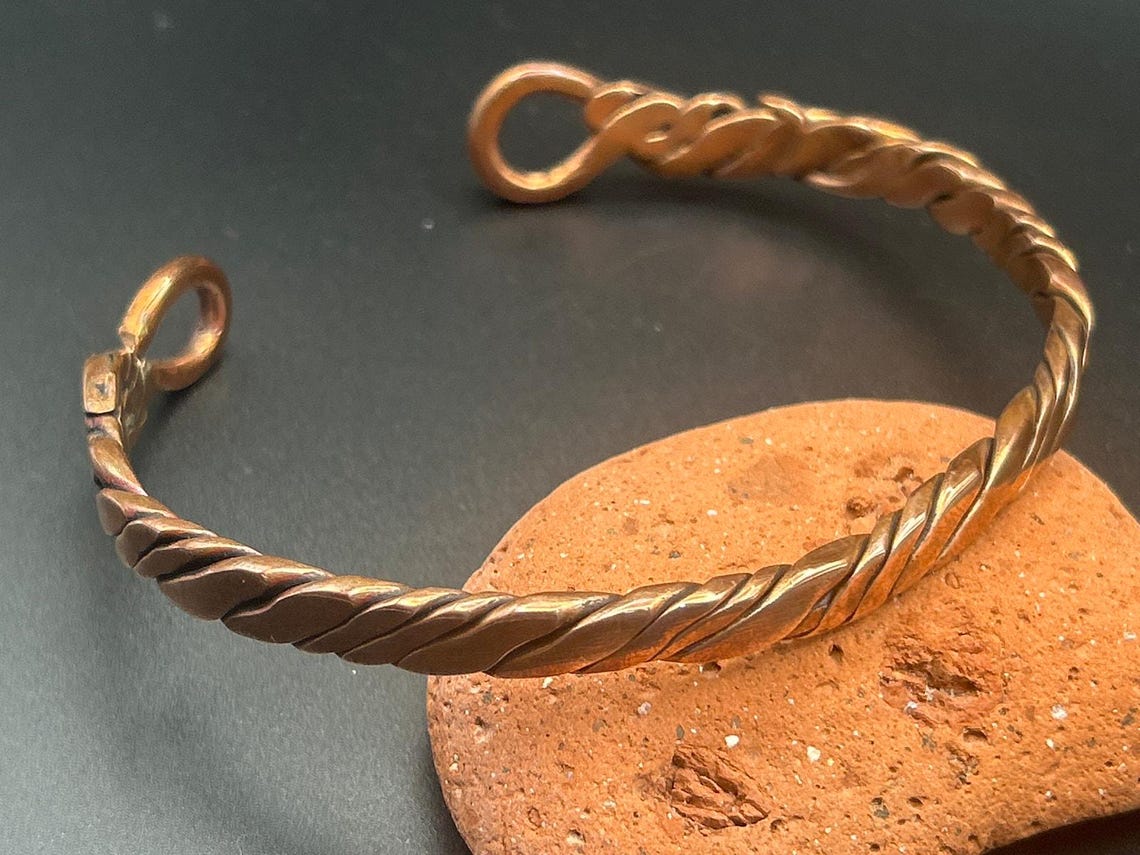 Handmade Copper Bicep Cuff - Twist With Light Flame Kissed Finish Upper Arm, photo 5 of 12